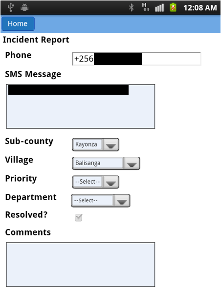 Screenshot of a citizen request in Olutindo